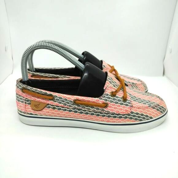 Sperry Top Sider Malibu Fish Print Boat Shoes‎ Women's Size 6 Red Black Casual - Picture 2 of 8